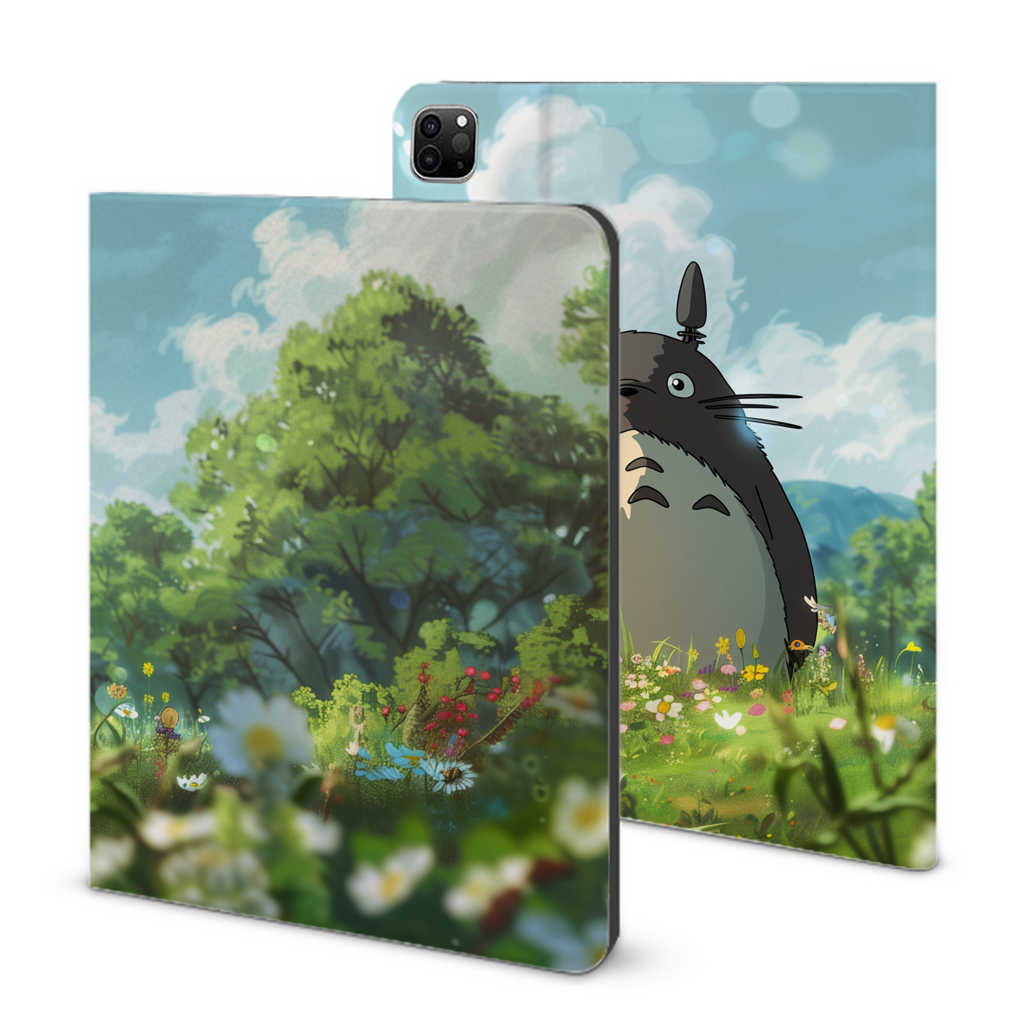 （画像用） となりのトトロ 草壁メイ 草壁サツキ My Neighbor Totoro Satsuki Kusakabe Mei Kusakabe IPad ケース ブック型 PUレザー TPU 耐衝撃 軽量 薄型 ペン収納なし 全面保護 IPad 各モデル対応